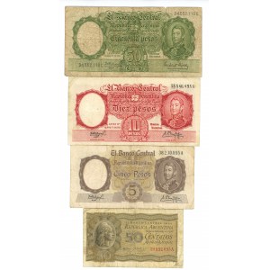 Argentina, 50 centavos e 2, 10 e 20 pesos (ND) - serie di 4 banconote