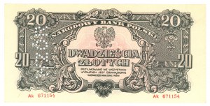20 gold 1944, mandatory - Ak series, perforation MODEL