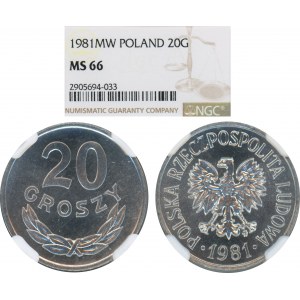 PRL, 20 pennies 1981 - NGC MS 66