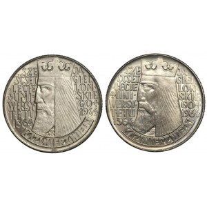 PRL, 10 złotych Kazimierz Wielki 1964 - napis wklęsły i wypukły, zestaw 2 sztuk monet