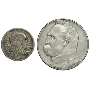 Second Republic, 2 zloty 1934 Polonia and 10 zloty 1937 Pilsudski, set of 2 coins
