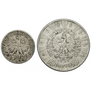 Second Republic, 2 zloty 1934 Polonia and 10 zloty 1937 Pilsudski, set of 2 coins