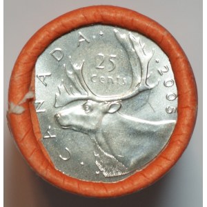 Kanada, 25 centów 2005 Karibu - Rolka Bankowa o wartości 10$