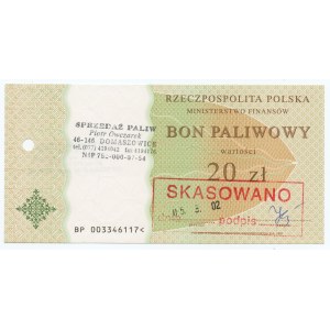 PRL / RP -Bon paliwowy 10, 20 oraz 50 zł (2002-2003), zestaw 3 sztuk, skasowane