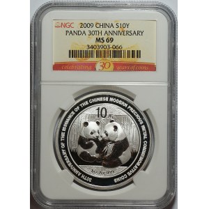 Chiny, 10 Yuan 2009 - 30. rocznica serii Panda - NGC MS69