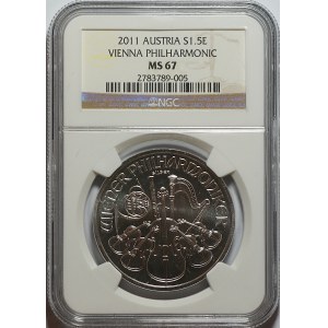 Austria, Filharmonik Wiedeński (Wiener Philharmoniker) - 1,5 EURO 2011 - NGC MS 67
