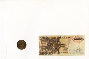 20.000 Zloty 1989 Serie C und Maria Skłodowska-Curie-Mappe und 10-Zloty-Münze 1967