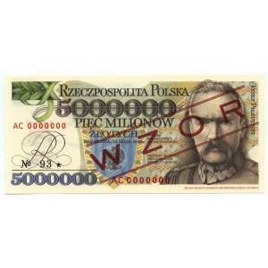 5.000.000 złotych 1995 - REPLIKA - seria AC 0000000, No 93, WZÓR/SPECIMEN