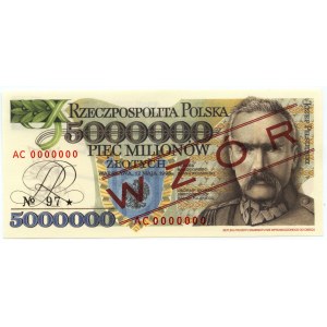 5.000.000 złotych 1995 - REPLIKA - seria AC 0000000, No 97, WZÓR/SPECIMEN