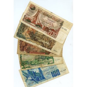 Alžírsko, 10, 50, 100 a 0 dinárů (1970-1983), sada 5 bankovek