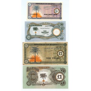 Biafra, 5 oraz 10 szylingów i 1 funt, zestaw 4 sztuk banknotów