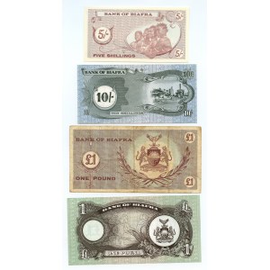 Biafra, 5 oraz 10 szylingów i 1 funt, zestaw 4 sztuk banknotów
