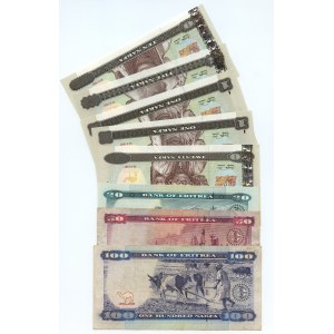 Afryka - Stan Erytrea (1997 - 2012), zestaw 8 sztuk banknotów