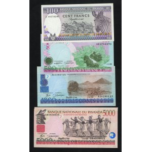Africa - Rwanda 100, 500, 1000 and 5000 francs (1989-1998), set of 4 pieces