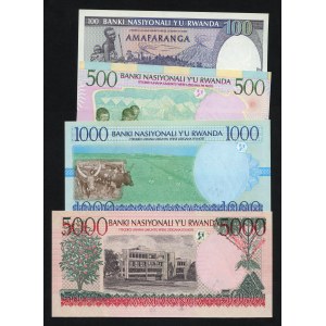 Africa - Rwanda 100, 500, 1000 and 5000 francs (1989-1998), set of 4 pieces