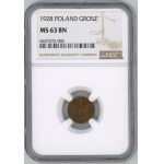 II RP, 1 grosz 1928 - NGC MS 63 BN