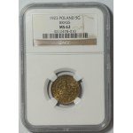II RP, 5 grošů 1923 - NGC MS 62
