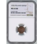 II RP, 1 grosz 1935 - NGC MS 64 RB