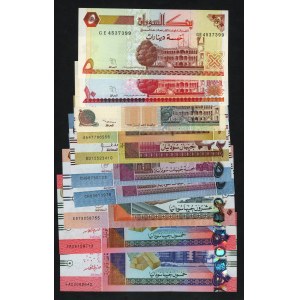 Afryka - Sudan, 5, 10 oraz 100 dinarów i 1, 2 , 5, 20 oraz 50 funtów, zestaw 10 sztuk banknotów