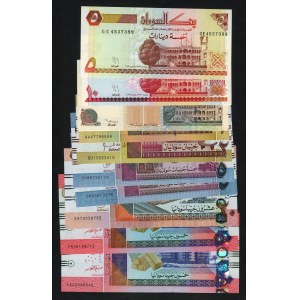 Afryka - Sudan, 5, 10 oraz 100 dinarów i 1, 2 , 5, 20 oraz 50 funtów, zestaw 10 sztuk banknotów