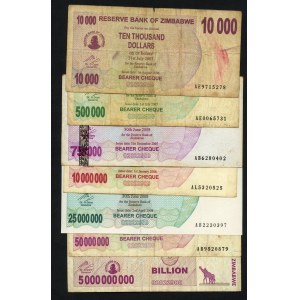 Afrika - Zimbabwe 2007 - 2008 Šeky - sada 7 kusů v dolarech