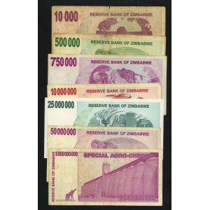 Afrika - Zimbabwe 2007 - 2008 Šeky - sada 7 kusů v dolarech