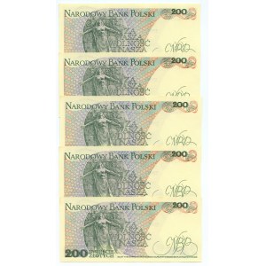 200 zlotých 1988 - Série EF 0003785 - 0003789 sada 5 postupně číslovaných bankovek
