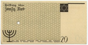 Getto Łódź (Litzmannstadt Ghetto), 20 marek 1940, perforowany, papier ze znakiem wodnym, Ilustrowany w katalogu Czesława Miłczaka, ex PMG 64