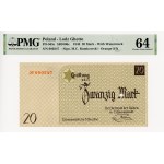 Getto Łódź (Litzmannstadt Ghetto), 20 marek 1940, perforowany, papier ze znakiem wodnym, Ilustrowany w katalogu Czesława Miłczaka, ex PMG 64