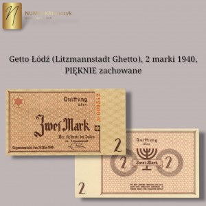 Getto Łódź (Litzmannstadt Ghetto), 2 marki 1940, PIĘKNIE zachowane