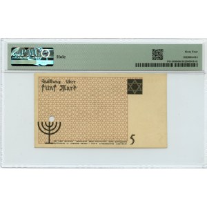 Getto Łódź (Litzmannstadt Ghetto), 5 marek 1940, numerator pomarańczowy, papier kartonowy, PMG 64, jednokrotnie perforowany