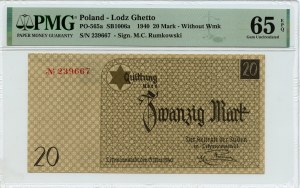 Ghetto Litzmannstadt, 20 Mark 1940 - PMG 65 EPQ