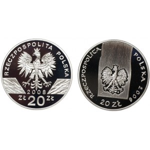 III RP 20 złotych 2008 - Sokół Wędrowny oraz 20 złotych 2006 Kościół w Haczowie, zestaw 2 sztuk monet