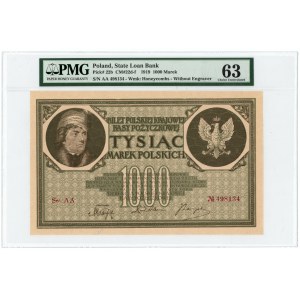 1.000 marek polskich 1919 - seria AA, PMG 63