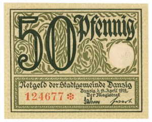 GDAŃSK,DANZIG, 50 fenig (pfennig) 1919