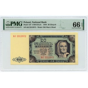 20 zlotých 1948 - série KC - PMG 66 EPQ