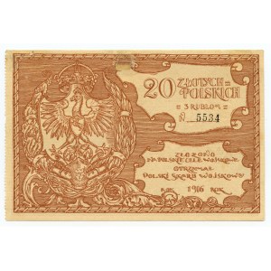 Poľská vojenská pokladnica 20 zlotých = 3 ruble 1916