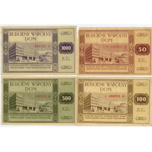 Cegiełka na budowa siedziby KC PZPR hodnoty 50,100,500,1000 złotych - sada 4 kusů