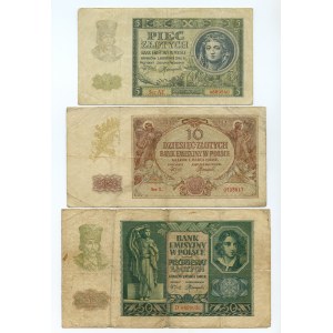 500 złotych 1940 / 10 złotych 1941 / 5 złotych 1941 - zestaw 3 sztuk