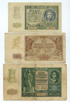 500 zloty 1940 / 10 zloty 1941 / 5 zloty 1941 - set of 3 pieces