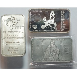 III RP, Zestaw 3 sztuk sztabek, Ag 999, 31,1 gram