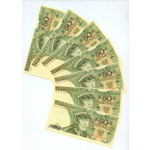 50 złotych 1988 - seria GR numeracja po kolei (destrukt) zestaw 7 sztuk