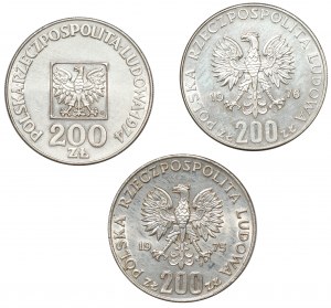People's Republic of Poland, 200 zloty (1974-1976), set of 3 coins