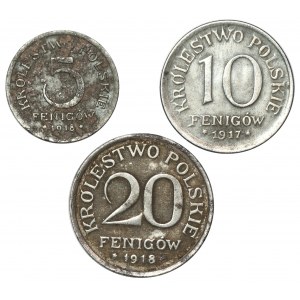 Kingdom of Poland, Set of 5-20 fenigs 1917-18