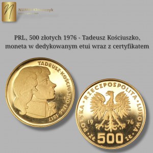 PRL, 500 złotych 1976 - Tadeusz Kościuszko, moneta w dedykowanym etui wraz z certyfikatem