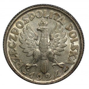 II RP, 1 zl. 1924 Žena a uši, Paříž (roh a pochodeň)