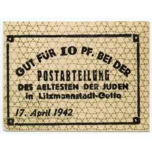 Getto Łódź (Litzmannstadt Ghetto), 10 fenigów 1942, ILUSTROWANY w katalogu Czesława Miłczaka