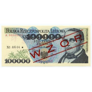 100,000 PLN 1990 - Series A 0000000 - SPECIMEN MODEL No.0646*.