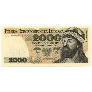 2.000 złotych 1982 - seria CC - ciekawa numeracja 0900027