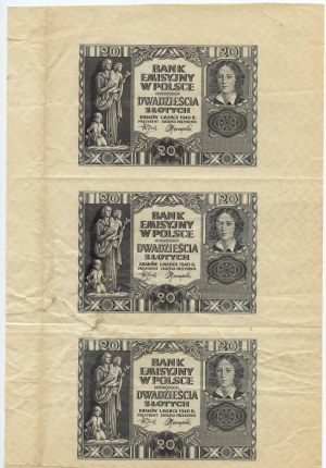 20 zloty 1940 - découpé dans une feuille